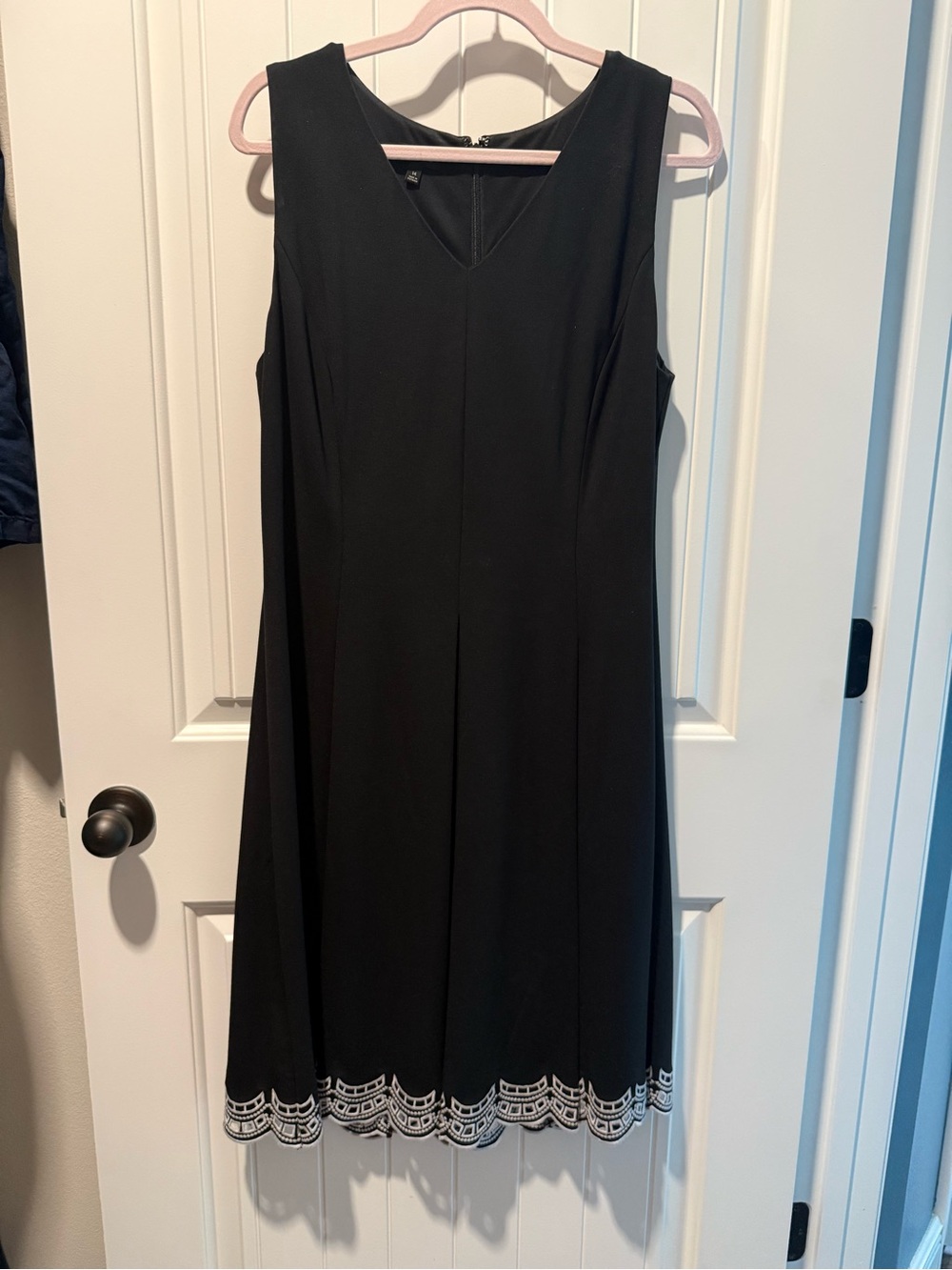 Talbots Black Sleeveless A-Line Dress with Scalloped Hem Trim
